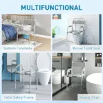 331 lb Adjustable Bedside Commode Chair with Raised Toilet Seat and Arms, Gray - Image 4