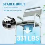 331 lb Adjustable Bedside Commode Chair with Raised Toilet Seat and Arms, Gray - Image 5