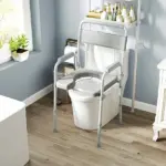 331 lb Adjustable Bedside Commode Chair with Raised Toilet Seat and Arms, Gray - Image 8