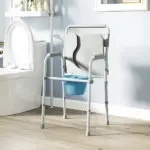 331 lb Adjustable Bedside Commode Chair with Raised Toilet Seat and Arms, Gray - Image 9