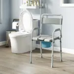 331 lb Adjustable Bedside Commode Chair with Raised Toilet Seat and Arms, Gray - Image 10