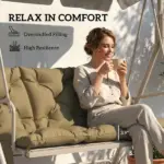 Outsunny Bench Cushion Non-Slip Outdoor Swing Cushion withBackrest Side Pocket for 3 Seater Patio Furniture Beige - Image 5