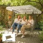Outsunny Bench Cushion Non-Slip Outdoor Swing Cushion withBackrest Side Pocket for 3 Seater Patio Furniture Beige - Image 10