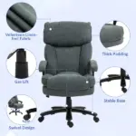 HOMCOM Big and Tall Desk Chair, Executive Office Chair, 450lbs, Heavy Duty Computer Chair for Heavy People, Gray - Image 6
