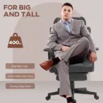HOMCOM Big and Tall Desk Chair, Executive Office Chair with Footrest, 396lbs, Lumbar Support, and Reclining Function, Black - Image 4