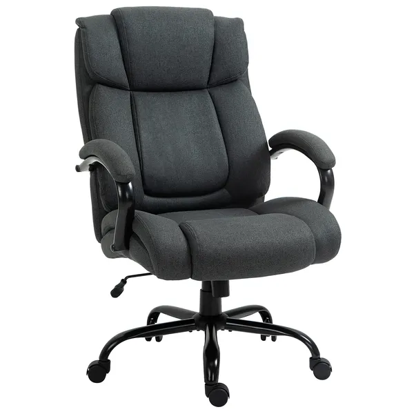 big-and-tall-office-chair-484lbs-capacity-wide-seat-adjustable-height-linen-fabric-swivel-wheels-charcoal-grey.webp Big and Tall Office Chair with 485 lb Capacity, Adjustable Height, Charcoal Gray - Image 1