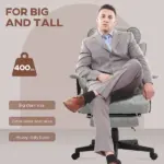 HOMCOM Big and Tall Office Chair, Up to 396lbs, Ergonomic Reclining Office Chair with High Back, Footrest and Lumbar Support, Gray - Image 5