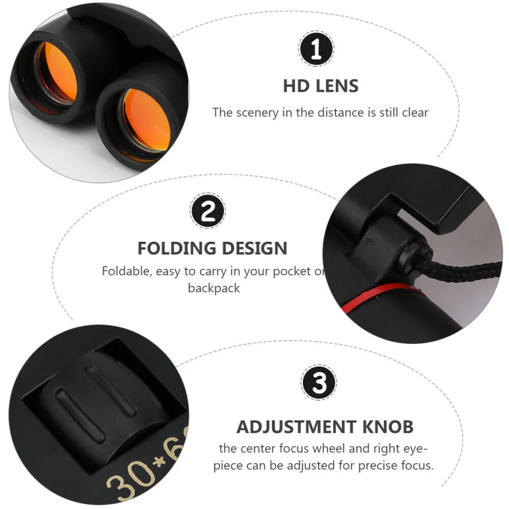 30x60 Compact Folding Binoculars for Outdoor Travel and Hunting