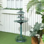 Bird Bath Bowl, 3-in-1 Pedestal Birdbath with Bird Feeder and Flower Planter, Large Water Basin, Outdoor, Green - Image 2