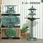 Bird Bath Bowl, 3-in-1 Pedestal Birdbath with Bird Feeder and Flower Planter, Large Water Basin, Outdoor, Green - Image 4