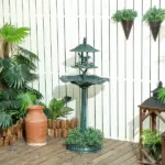 Bird Bath Bowl, 3-in-1 Pedestal Birdbath with Bird Feeder and Flower Planter, Large Water Basin, Outdoor, Green - Image 10