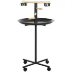 PawHut Bird Feeder Stand Portable Parrot Perch Play Stand with Wheels Stainless Steel Bowls Round Tray Grey - Image 11