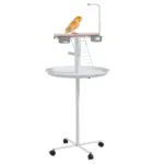 PawHut Bird Feeder Stand with Wheels, Perches, Feed Bowls, Round Tray, Bird Perch Stand for Parrots - Image 11