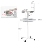 PawHut Bird Feeder Stand with Wheels, Perches, Feed Bowls, Round Tray, Bird Perch Stand for Parrots - Image 3