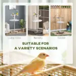 PawHut Bird Feeder Stand with Wheels, Perches, Feed Bowls, Round Tray, Bird Perch Stand for Parrots - Image 4