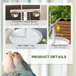 PawHut Bird Feeder Stand with Wheels, Perches, Feed Bowls, Round Tray, Bird Perch Stand for Parrots - Image 6