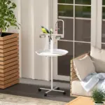 PawHut Bird Feeder Stand with Wheels, Perches, Feed Bowls, Round Tray, Bird Perch Stand for Parrots - Image 10