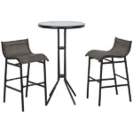 Bistro : 3-Piece High-Top Patio Set with Round Table and 2 Bar Stools in Black/Tan