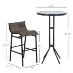 Bistro : 3-Piece High-Top Patio Set with Round Table and 2 Bar Stools in Black/Tan - Image 3