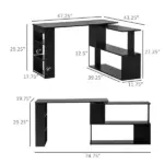 HOMCOM Black L-Shaped Desk 360° Rotating Home Office Corner Computer Desk with Storage - Image 3