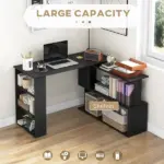 HOMCOM Black L-Shaped Desk 360° Rotating Home Office Corner Computer Desk with Storage - Image 4