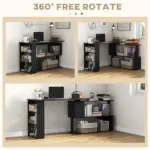 HOMCOM Black L-Shaped Desk 360° Rotating Home Office Corner Computer Desk with Storage - Image 5