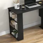 HOMCOM Black L-Shaped Desk 360° Rotating Home Office Corner Computer Desk with Storage - Image 6