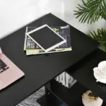 HOMCOM Black L-Shaped Desk 360° Rotating Home Office Corner Computer Desk with Storage - Image 9