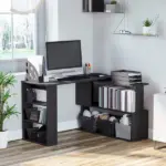 HOMCOM Black L-Shaped Desk 360° Rotating Home Office Corner Computer Desk with Storage - Image 10