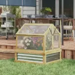Raised Garden Bed with Cold Frame Greenhouse, Fir Wood and Galvanized Steel, Natural - Image 2