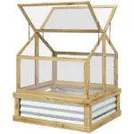 Raised Garden Bed with Cold Frame Greenhouse, Fir Wood and Galvanized Steel, Natural