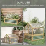 Raised Garden Bed with Cold Frame Greenhouse, Fir Wood and Galvanized Steel, Natural - Image 4