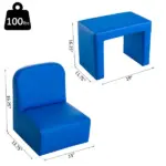 Blue 2-in-1 Kids Sofa and Table Chair Set Convertible Toddler Lounge Multifunctional Armrest Chair for Play - Image 3