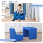 Blue 2-in-1 Kids Sofa and Table Chair Set Convertible Toddler Lounge Multifunctional Armrest Chair for Play - Image 4