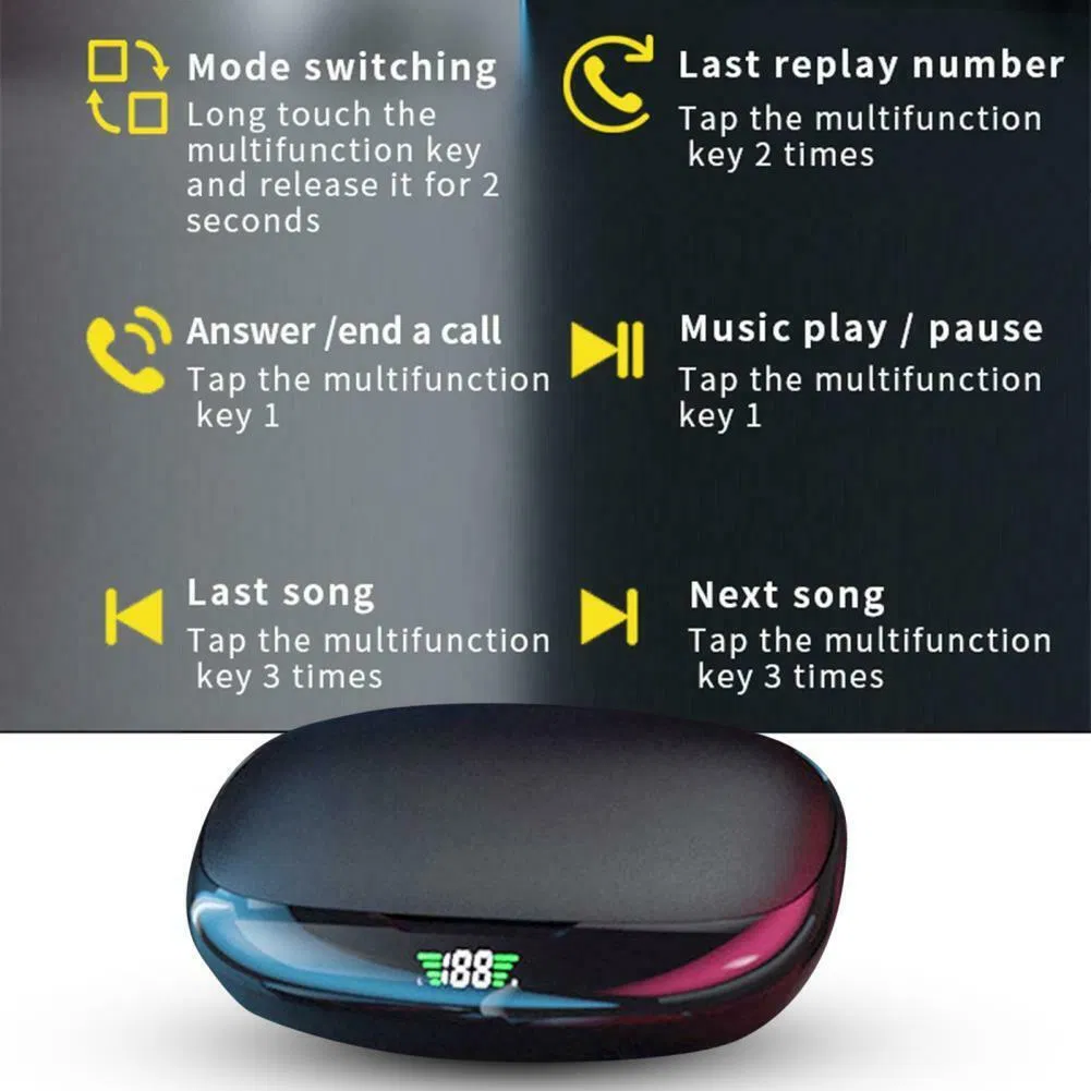 Bluetooth 5.1 TWS Wireless Earbuds with Charging Case and LED Display