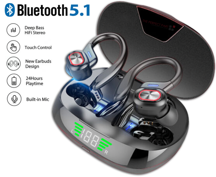 Bluetooth 5.1 TWS Wireless Earbuds with Charging Case and LED Display