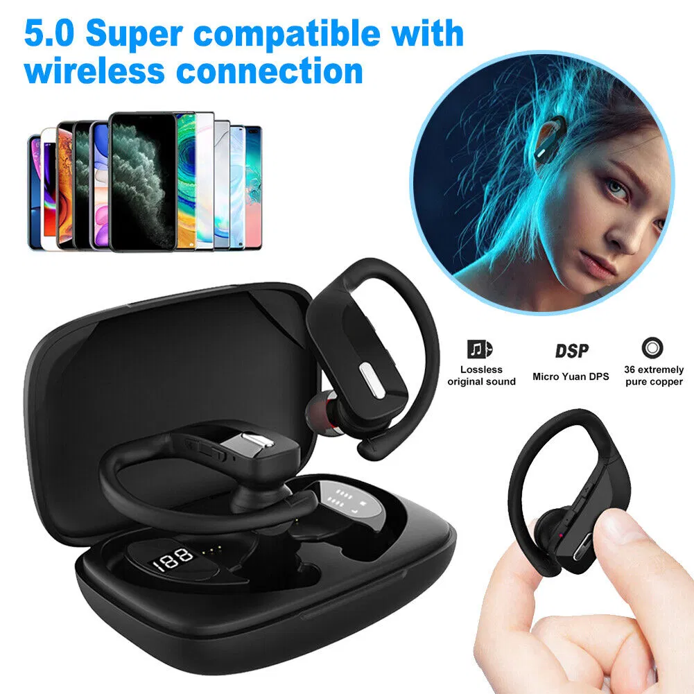 Bluetooth 5.0 TWS Wireless Earbuds with Ear Hooks and Charging Case