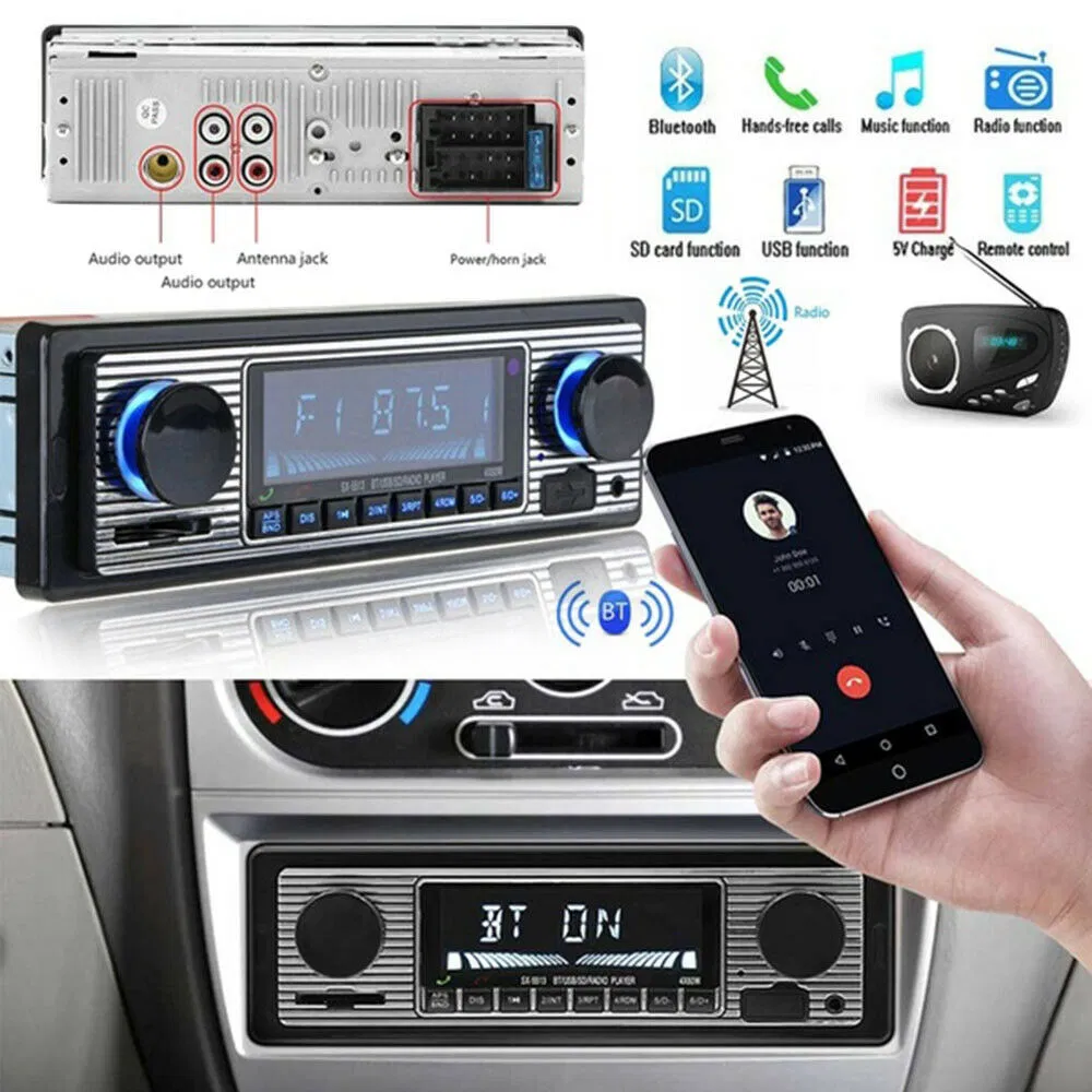 Bluetooth Vintage Style Car FM Radio MP3 Player with USB and AUX