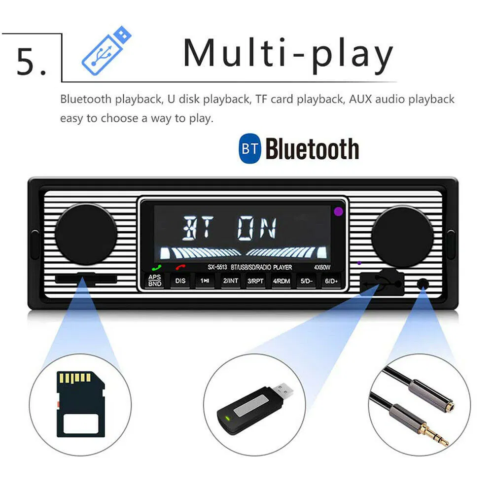 Bluetooth Vintage Style Car FM Radio MP3 Player with USB and AUX