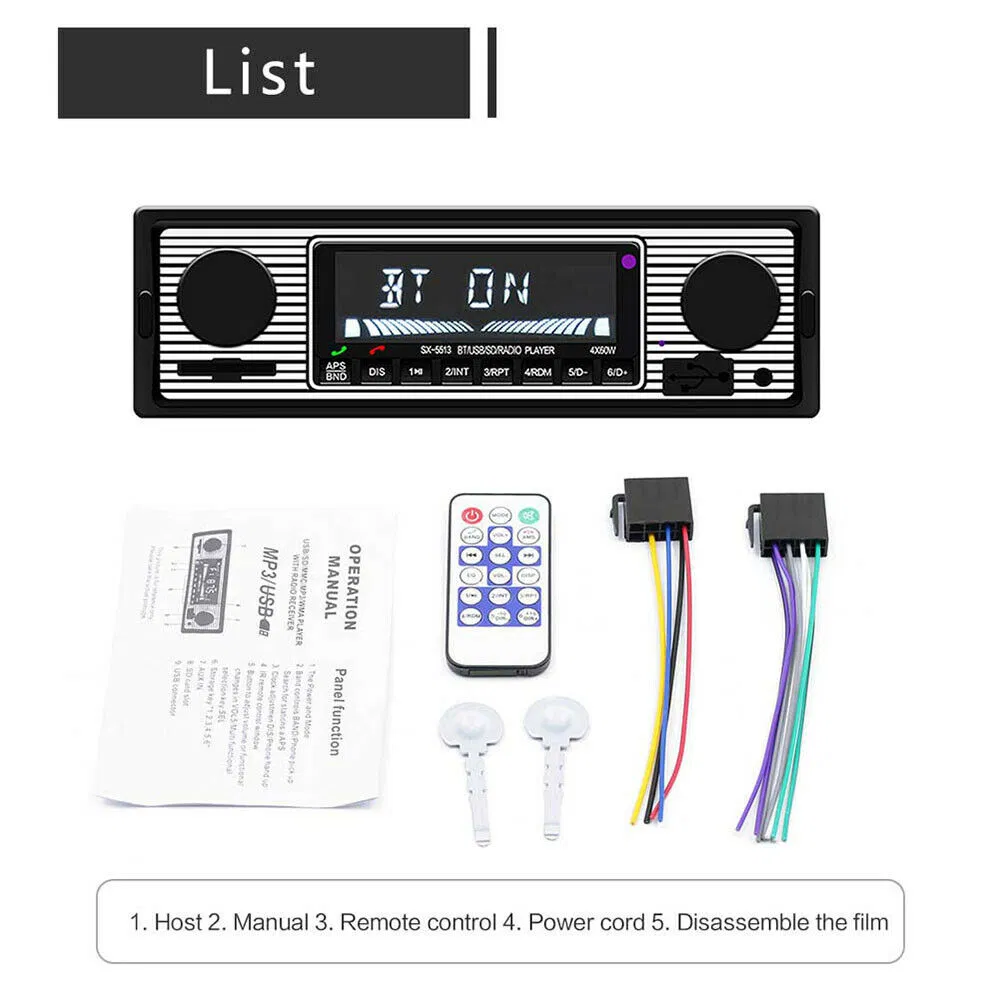 Bluetooth Vintage Style Car FM Radio MP3 Player with USB and AUX