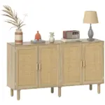 Bohemian Sideboard, 62.2" Buffet Cabinet with 4 Rattan Doors and Shelves for Living Room, Hallway, Natural - Image 11