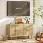 Bohemian Sideboard, 62.2" Buffet Cabinet with 4 Rattan Doors and Shelves for Living Room, Hallway, Natural - Image 5