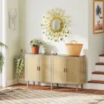 Bohemian Sideboard, 62.2" Buffet Cabinet with 4 Rattan Doors and Shelves for Living Room, Hallway, Natural - Image 6
