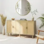 Bohemian Sideboard, 62.2" Buffet Cabinet with 4 Rattan Doors and Shelves for Living Room, Hallway, Natural - Image 10