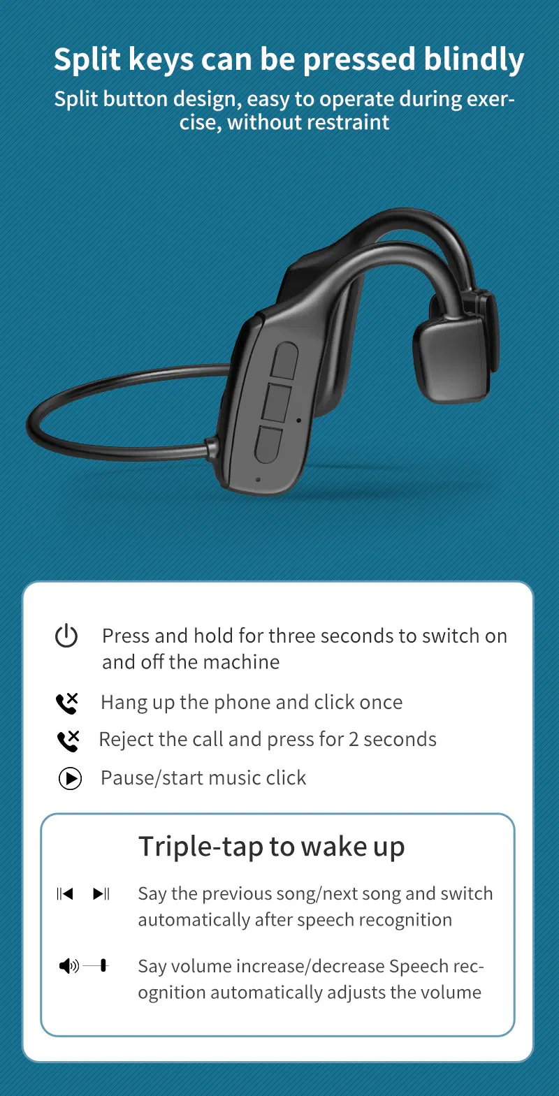 Bluetooth 5.1 Open-Ear Bone Conduction Headphones with Microphone