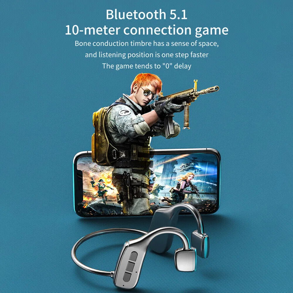 Bluetooth 5.1 Open-Ear Bone Conduction Headphones with Microphone