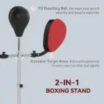 Boxing Bag with Stand, Adjustable Height Punching Speed Bag with 2 Target Arms, for Training, Exercise, Black - Image 4