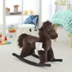 Plush Rocking Horse with Animal Sounds and Bear Toy Brown for Ages 3+ - Image 2