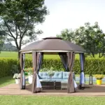 Brown Steel Gazebo Paradise: 12x12 Party Tent with Double Roof, Curtains and Netting - Image 2
