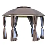 Brown Steel Gazebo Paradise: 12x12 Party Tent with Double Roof, Curtains and Netting - Image 11